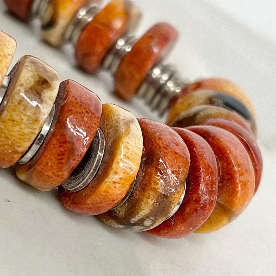 Rare Vintage Navajo Spiny Oyster Shell Necklace : Chunky Rondelle Beads with a Sterling Silver Hook Clasp and Accent Beads MillyOliverVintage