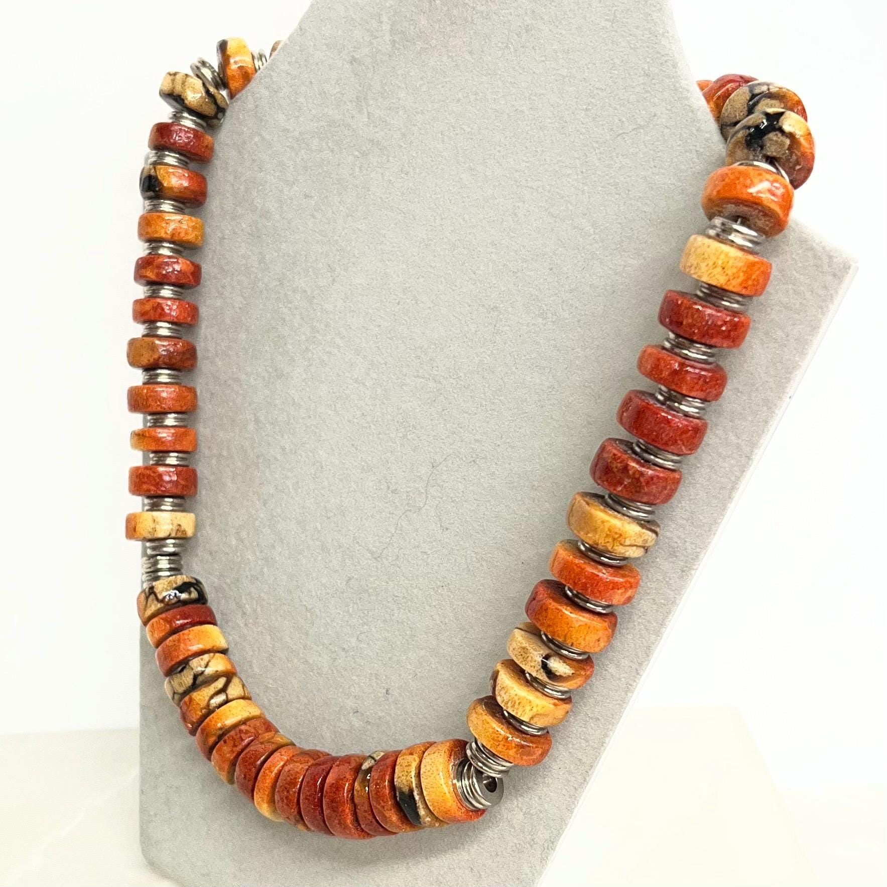 Rare Vintage Navajo Spiny Oyster Shell Necklace : Chunky Rondelle Beads with a Sterling Silver Hook Clasp and Accent Beads MillyOliverVintage