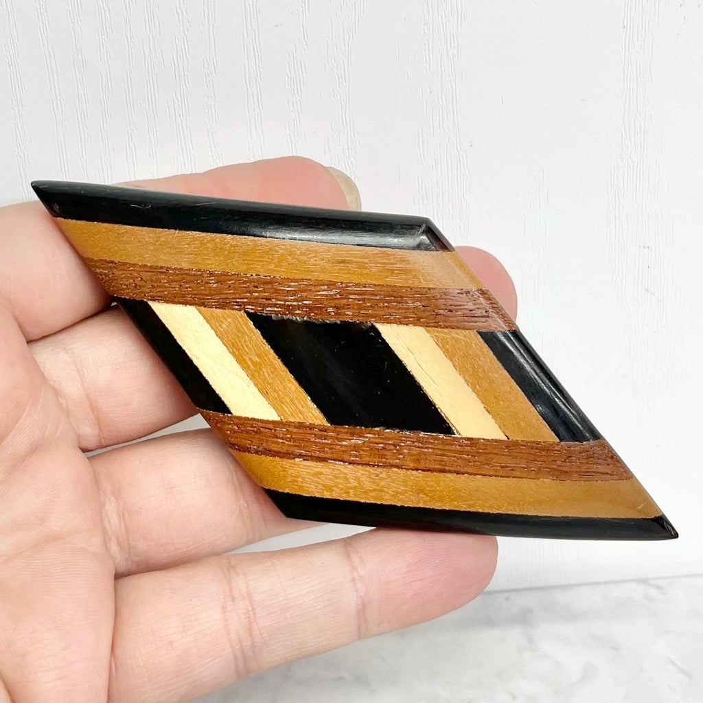 Vintage Wooden Marquetry Inlaid Large Diamond Shape Hair Barrette Clip MillyOliverVintage
