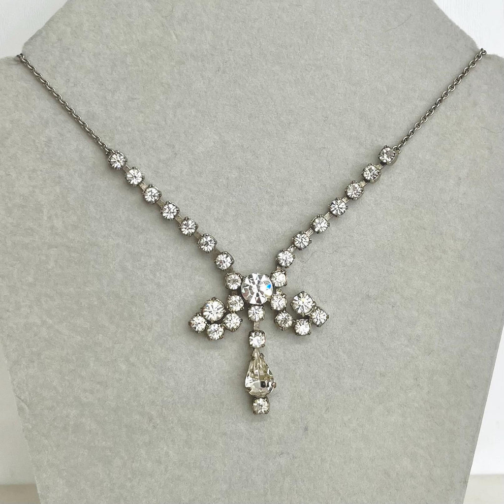 Vintage Clear Crystal Pear Drop Diamante Paste Necklace : Bridal Necklace or Prom MillyOliverVintage