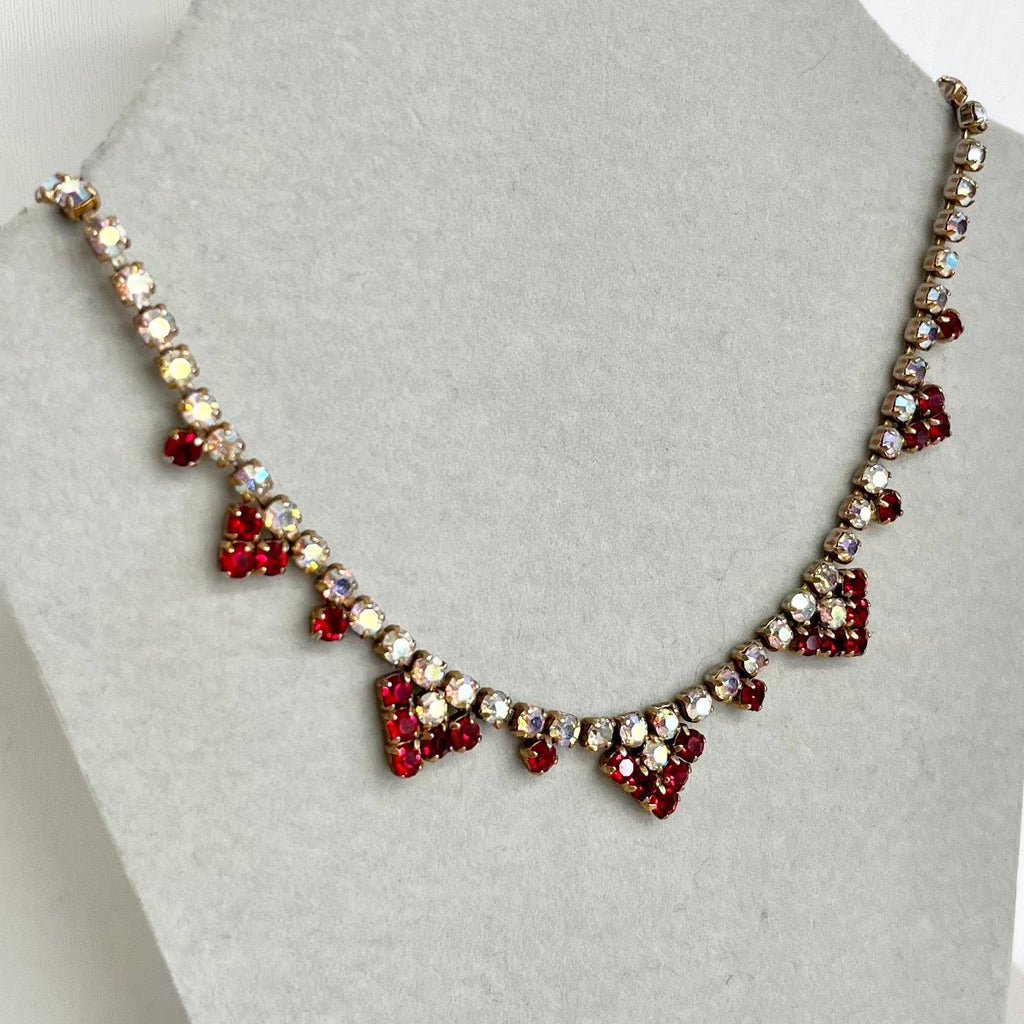 Vintage Red Crystal and AB Diamante Paste Necklace : Bridal Necklace or Prom MillyOliverVintage