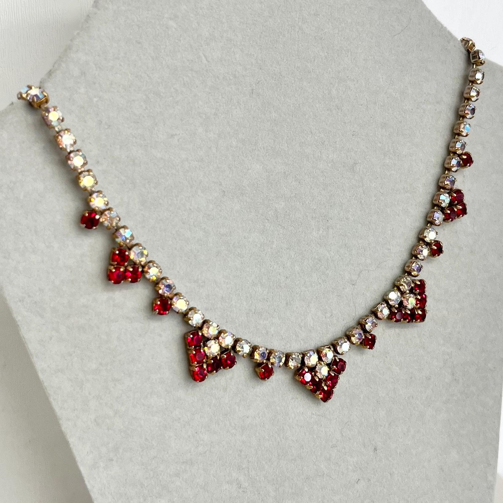 Vintage Red Crystal and AB Diamante Paste Necklace : Bridal Necklace or Prom MillyOliverVintage