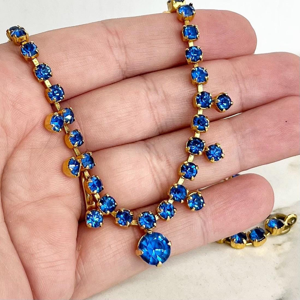 Vintage Blue Crystal Diamante Droplet Paste Necklace : Bridal Necklace Bridesmaid or Prom Jewellery MillyOliverVintage