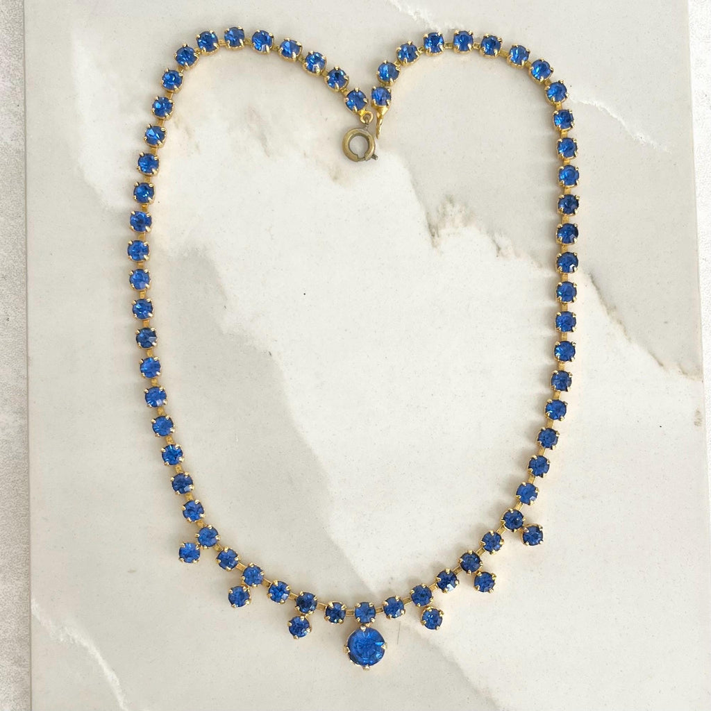 Vintage Blue Crystal Diamante Droplet Paste Necklace : Bridal Necklace Bridesmaid or Prom Jewellery MillyOliverVintage