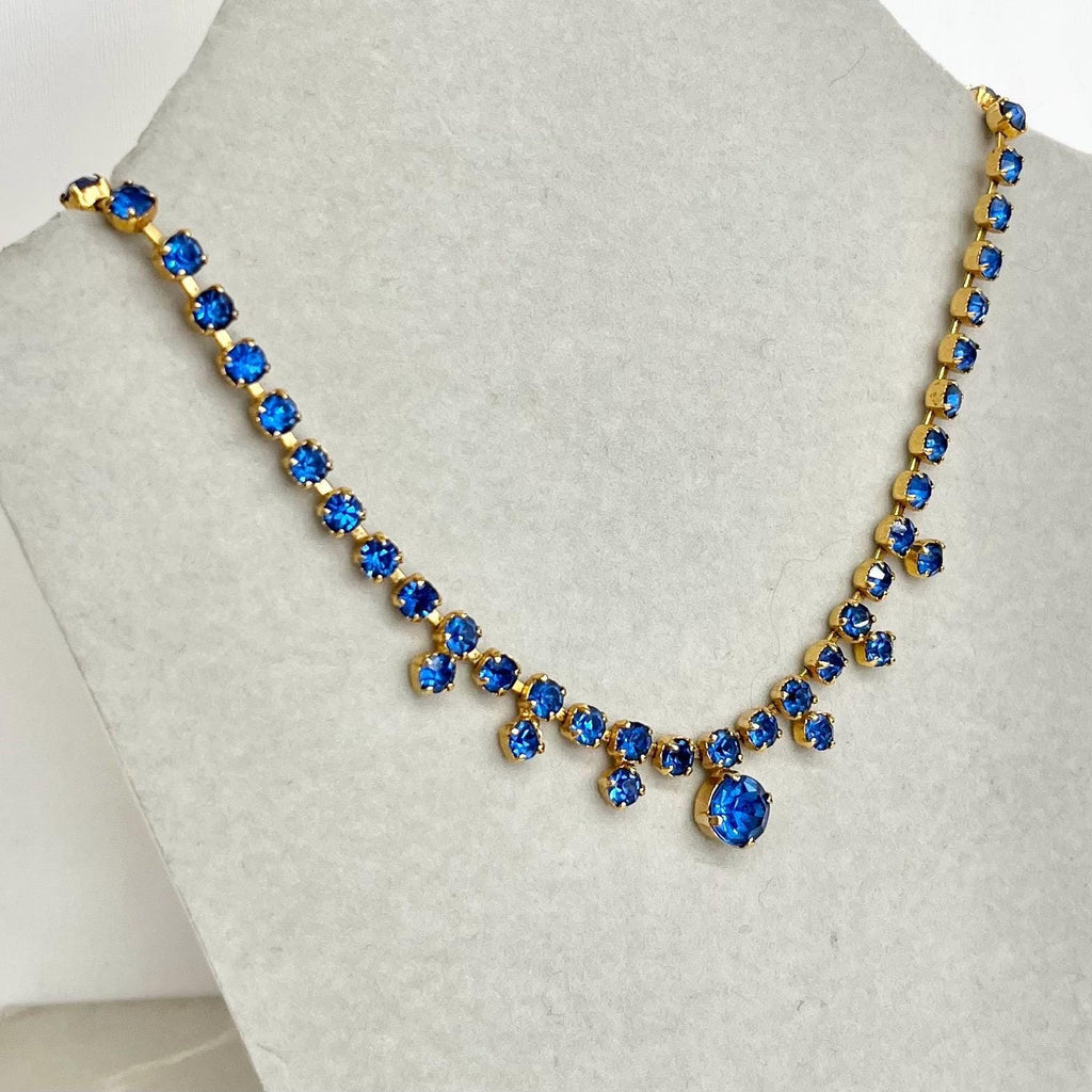 Vintage Blue Crystal Diamante Droplet Paste Necklace : Bridal Necklace Bridesmaid or Prom Jewellery MillyOliverVintage