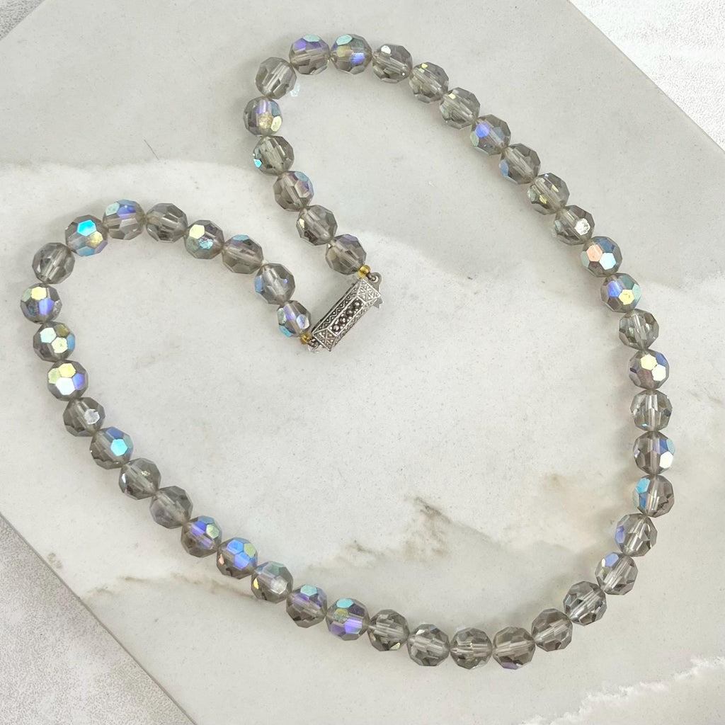 Austrian Crystal Bead Necklace: Vintage 1950s with a 835 Silver Marcasite Clasp MillyOliverVintage