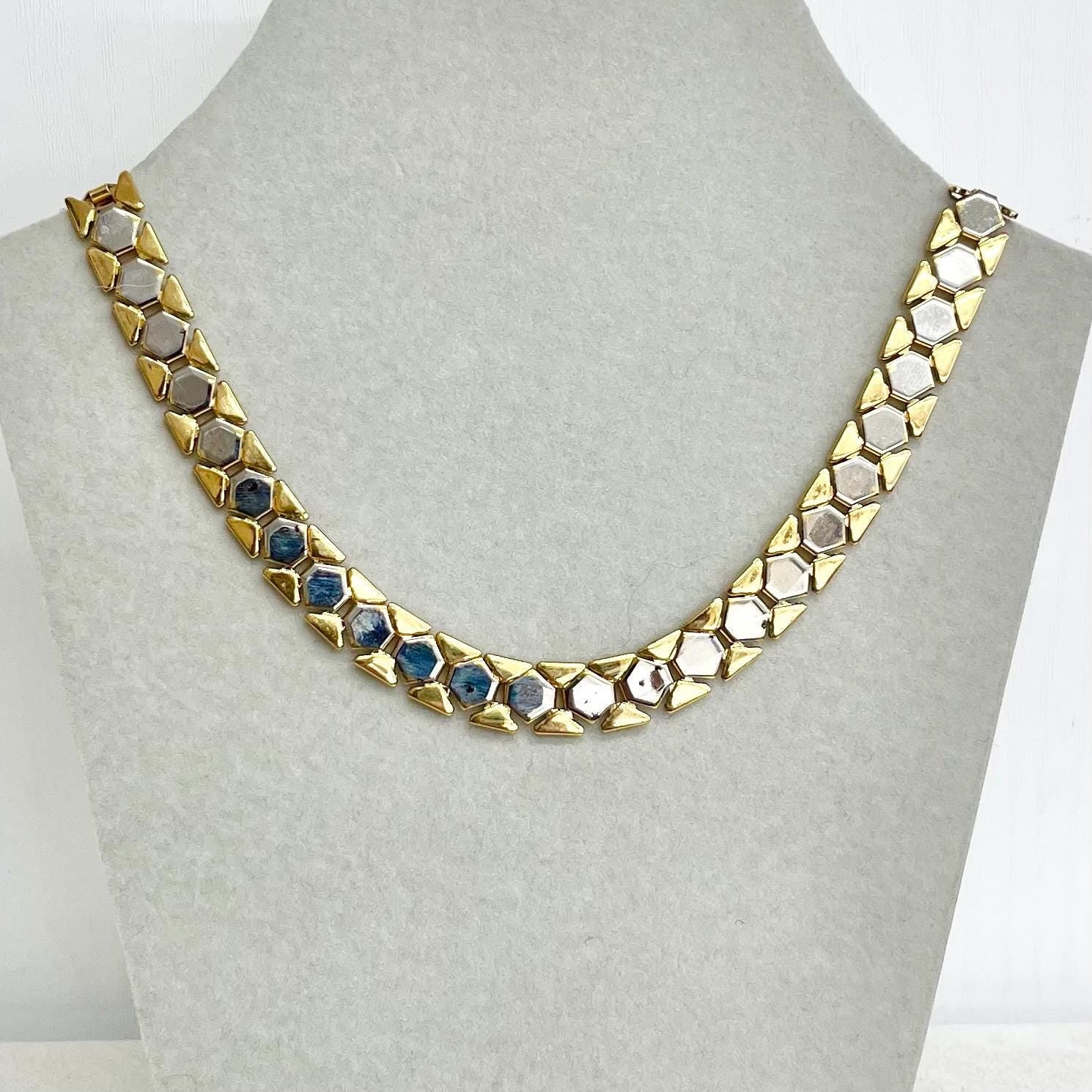 Vintage Gold & Silver Plate Flat Geometric Link Chain Necklace 17.5” MillyOliverVintage