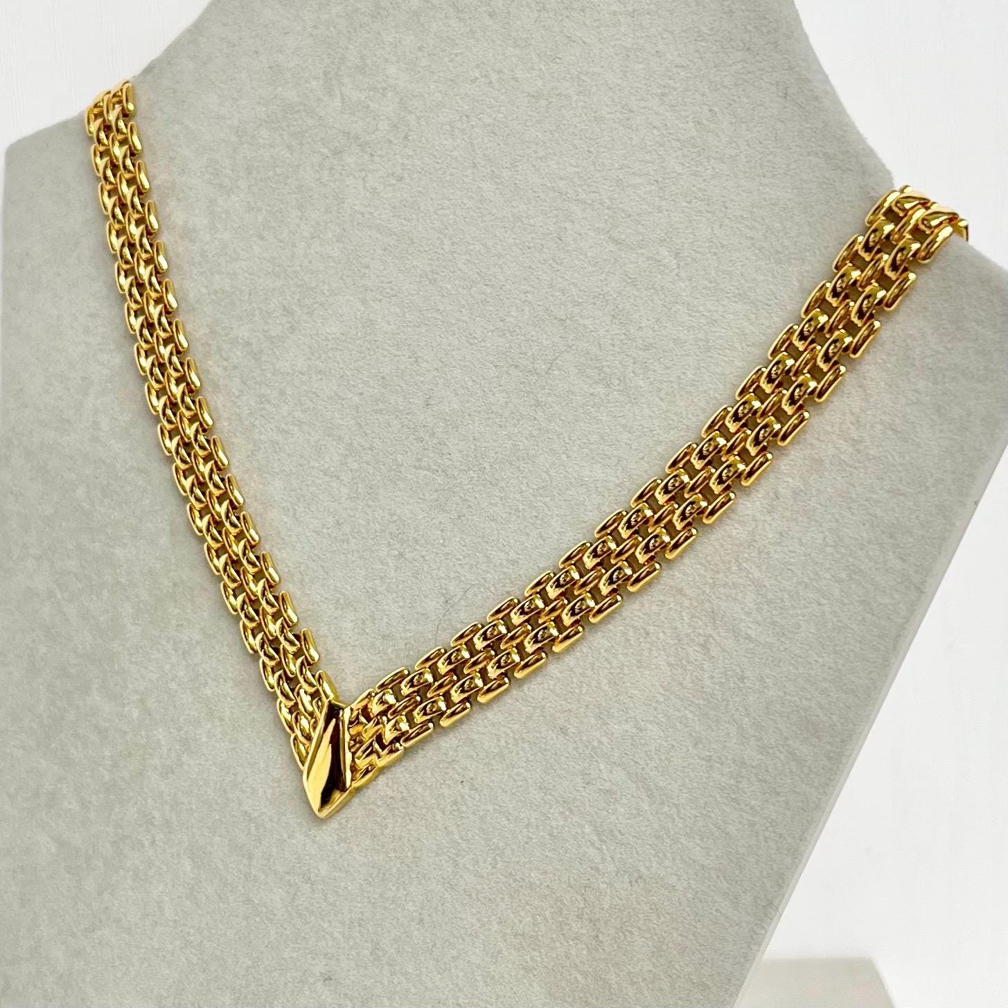 Vintage Napier V Neck Flat Link Panther Chain Collar Necklace Gold Plate 1970’s - 1980’s Statement Power Chain 16” MillyOliverVintage