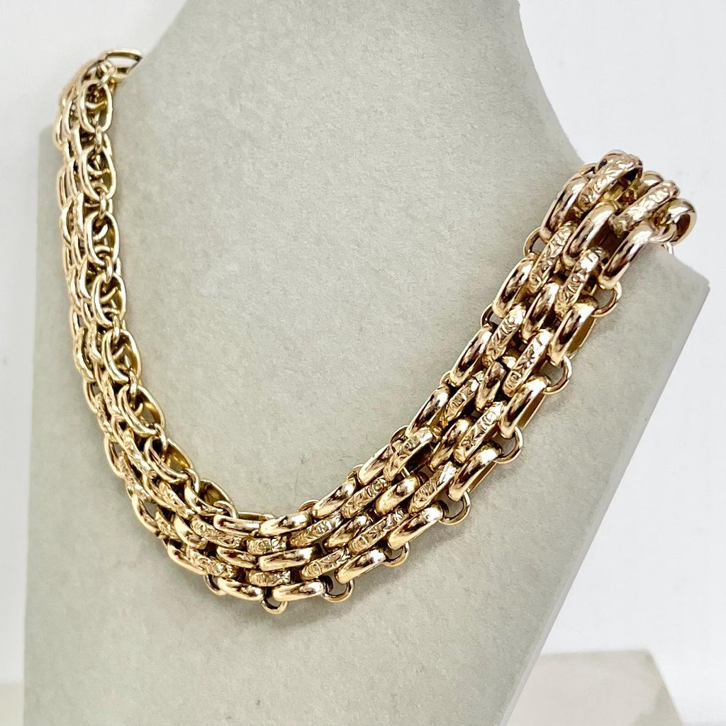 Vintage Chunky Wide Chain Collar Necklace Gold Plate 1970’s - 1980’s Statement Power Chain 16” MillyOliverVintage
