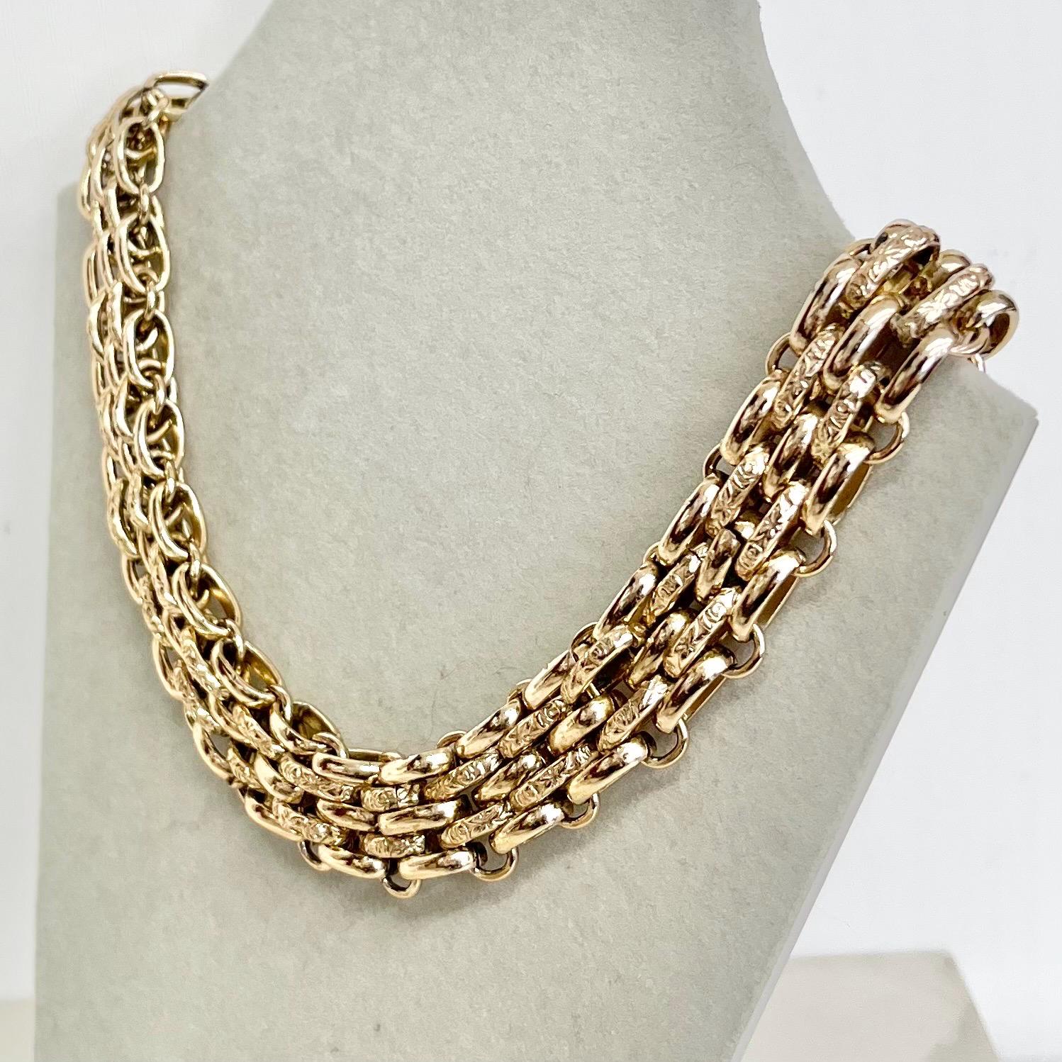 Vintage Chunky Wide Chain Collar Necklace Gold Plate 1970’s - 1980’s Statement Power Chain 16” MillyOliverVintage