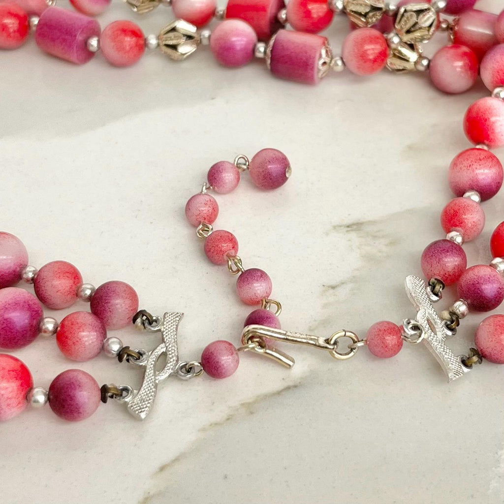 Three Strand Pink & Purple Acrylic Plastic Bead Necklace 18” Long with a 3” Extender MillyOliverVintage