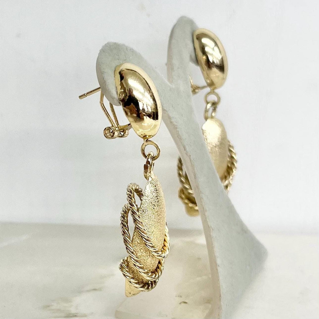 Oversized Vintage Gold Tone Drop Earrings for Pierced Ears : Textured Design with a Rope Twist Accent 1980’s - 1990’s MillyOliverVintage