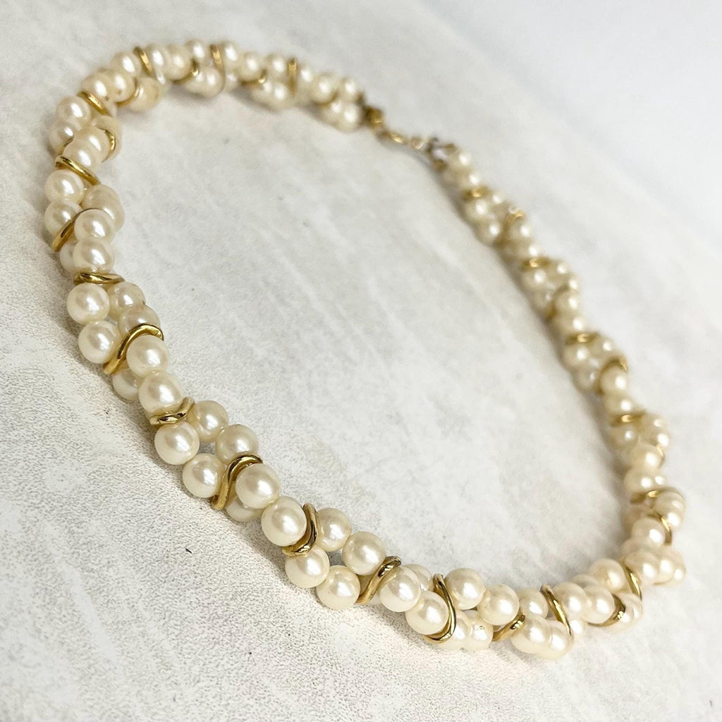 Trifari Gold Plate and Faux Pearl Necklace : Fabulous Vintage Signed Bridal Jewellery MillyOliverVintage