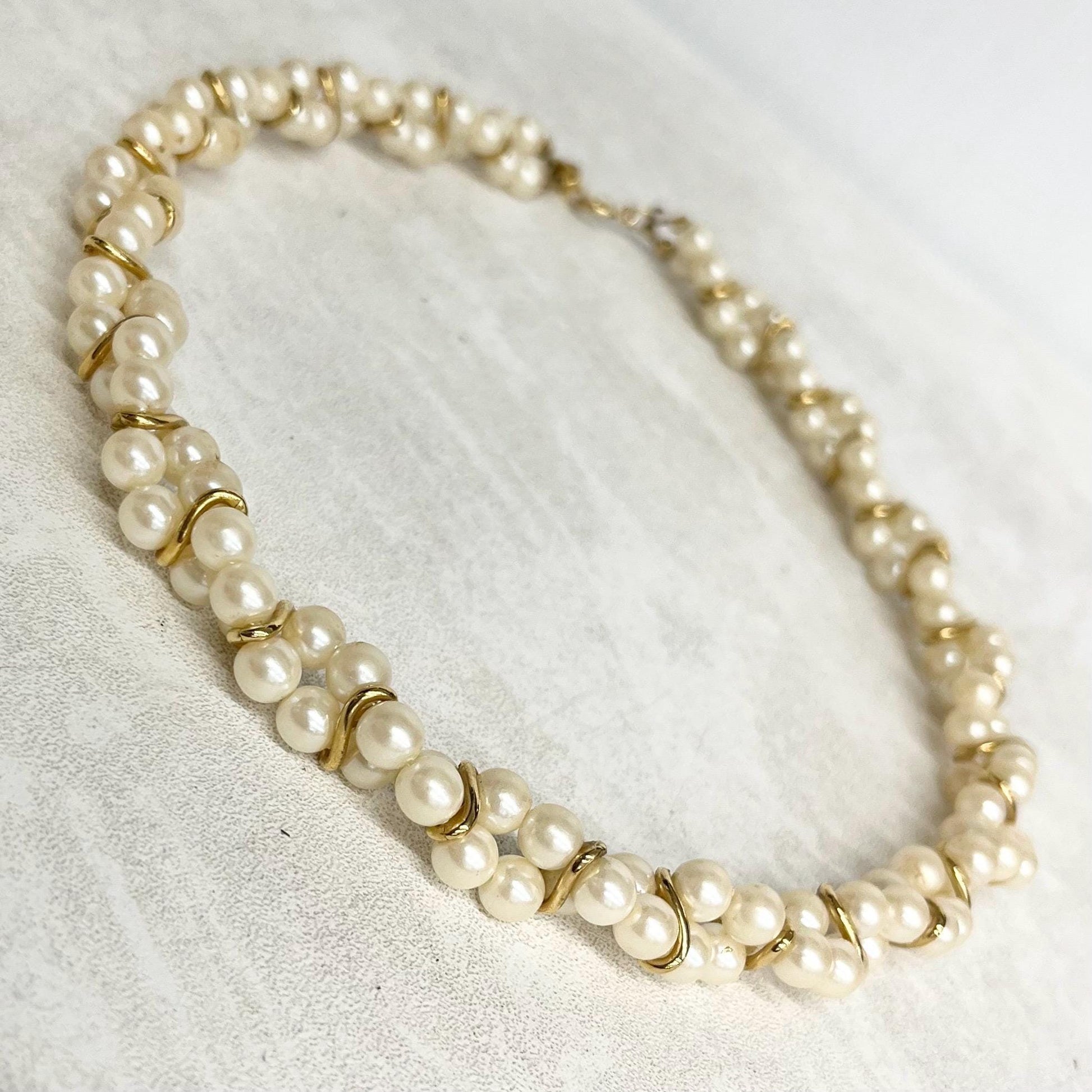 Trifari Gold Plate and Faux Pearl Necklace : Fabulous Vintage Signed Bridal Jewellery MillyOliverVintage