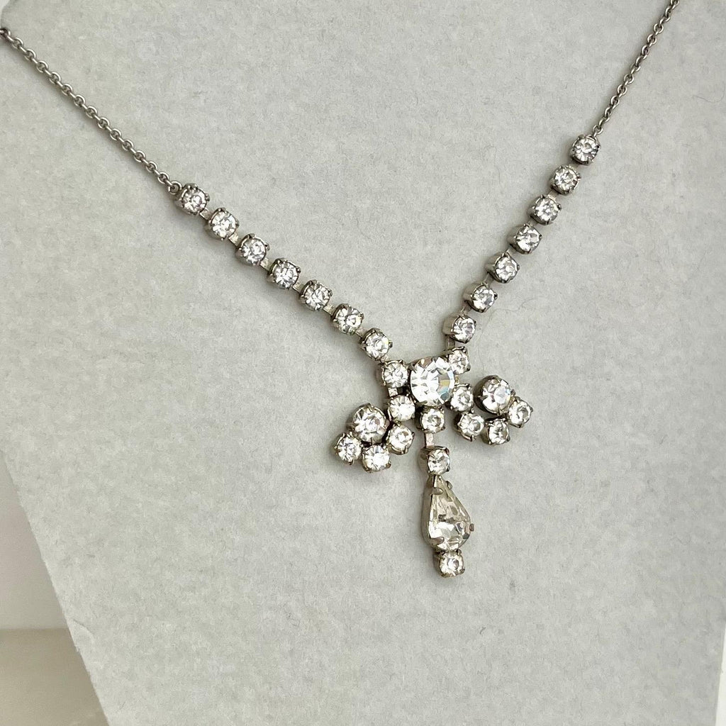 Vintage Clear Crystal Pear Drop Diamante Paste Necklace : Bridal Necklace or Prom MillyOliverVintage