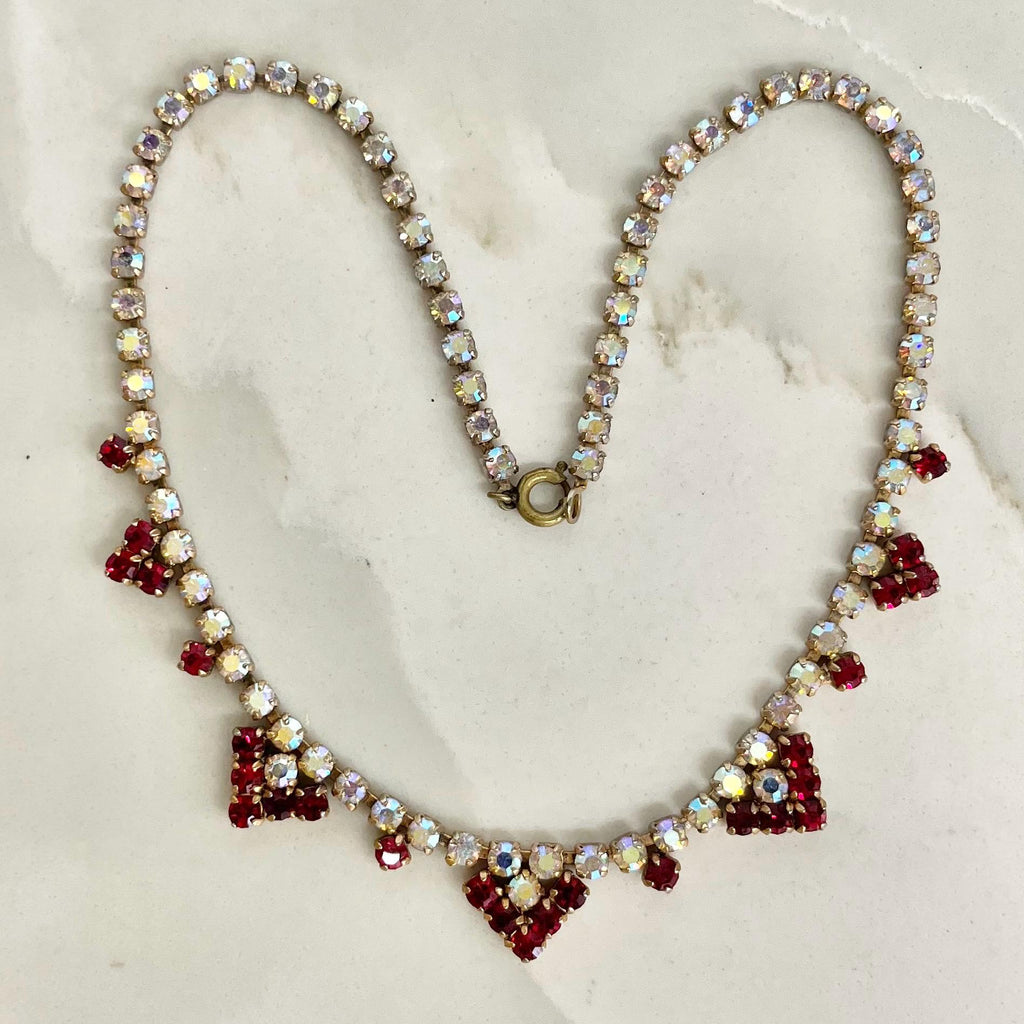 Vintage Red Crystal and AB Diamante Paste Necklace : Bridal Necklace or Prom MillyOliverVintage