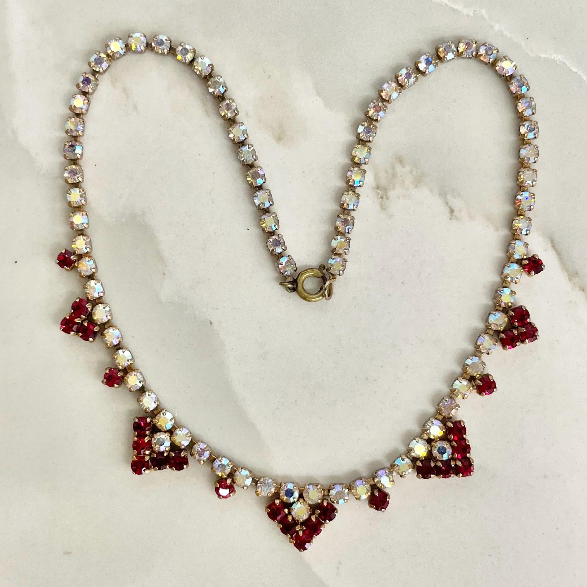 Vintage Red Crystal and AB Diamante Paste Necklace : Bridal Necklace or Prom MillyOliverVintage