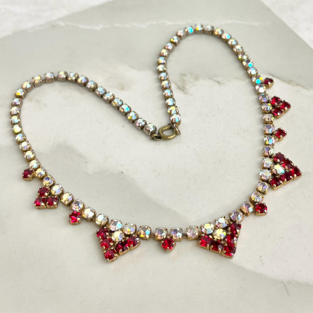 Vintage Red Crystal and AB Diamante Paste Necklace : Bridal Necklace or Prom MillyOliverVintage