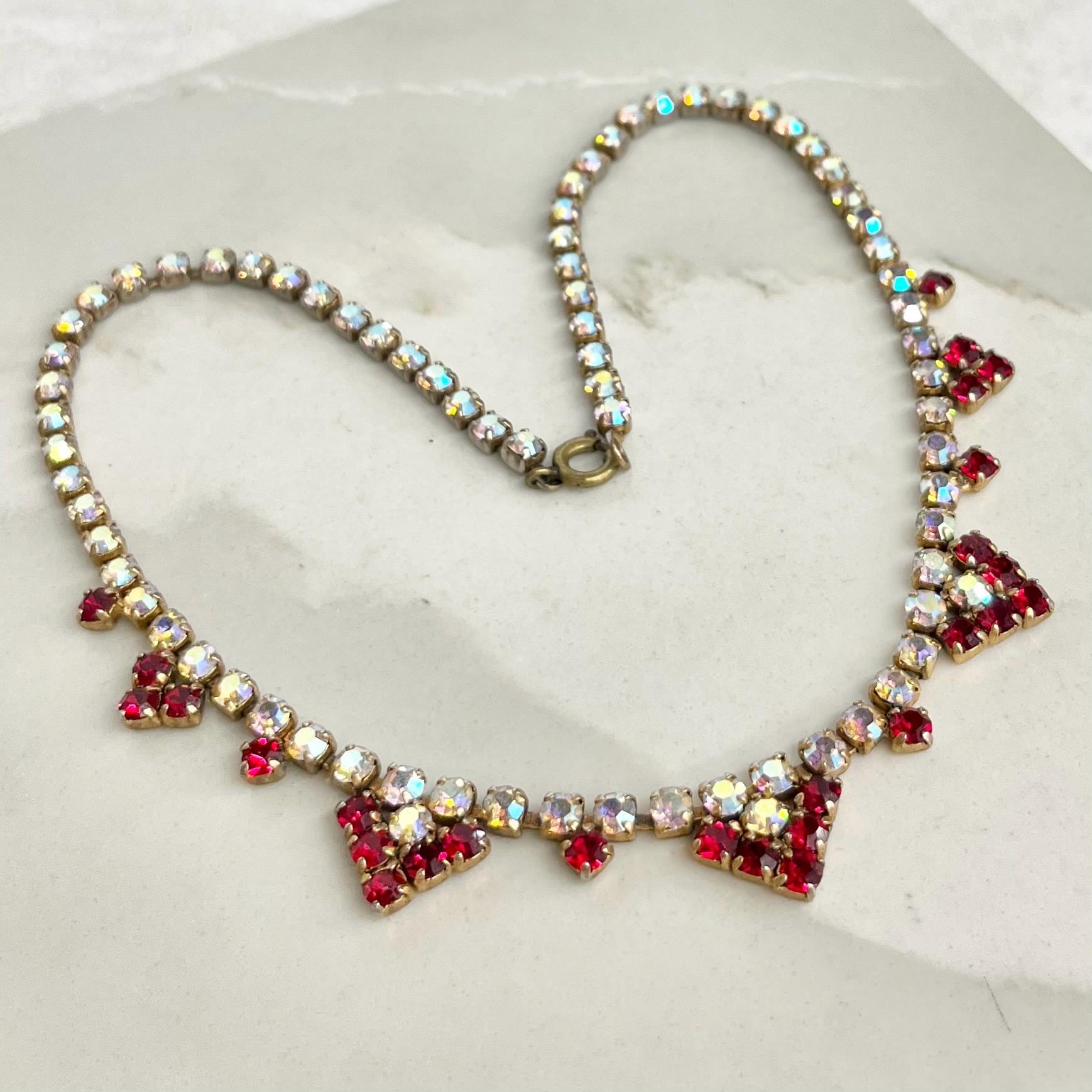 Vintage Red Crystal and AB Diamante Paste Necklace : Bridal Necklace or Prom MillyOliverVintage