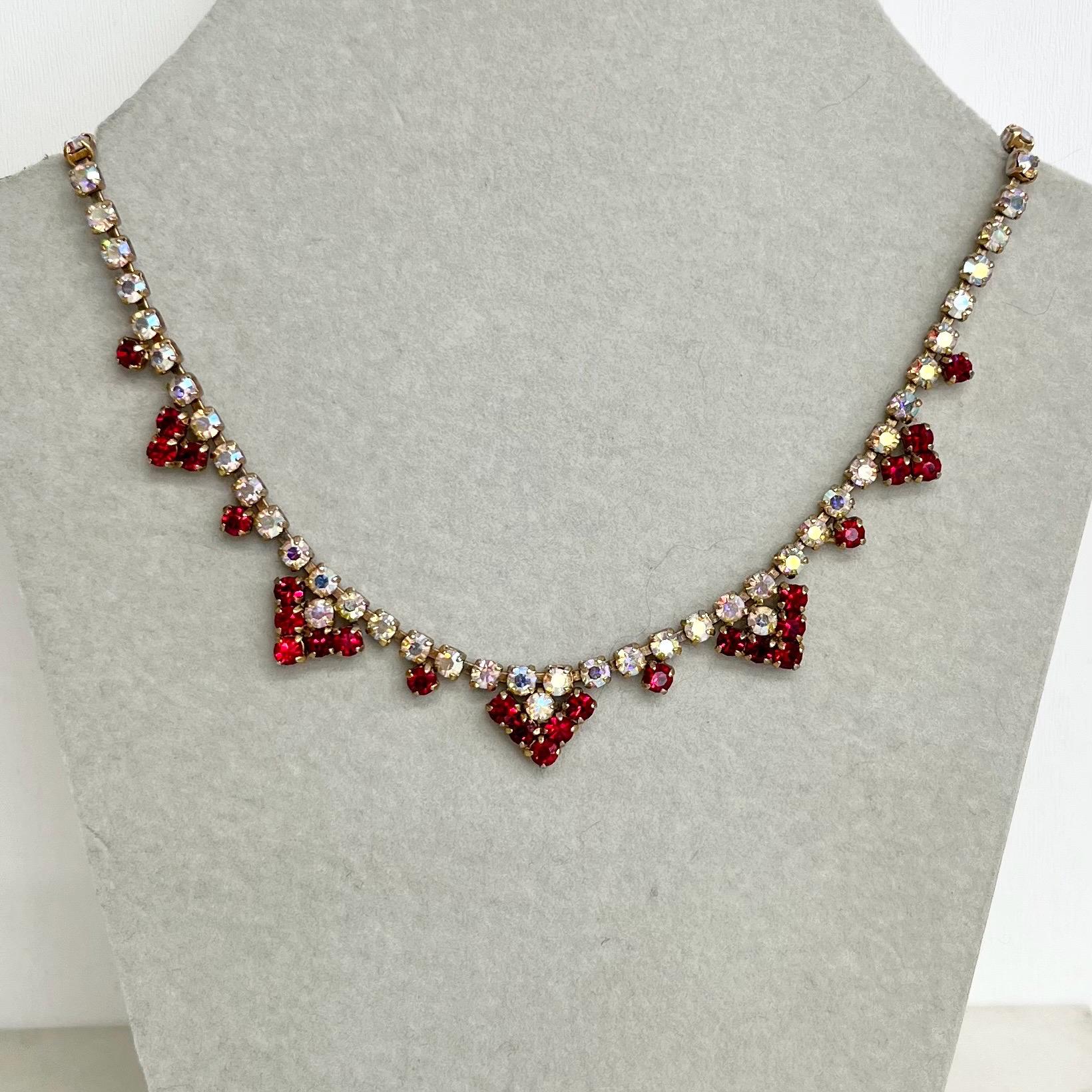 Vintage Red Crystal and AB Diamante Paste Necklace : Bridal Necklace or Prom MillyOliverVintage