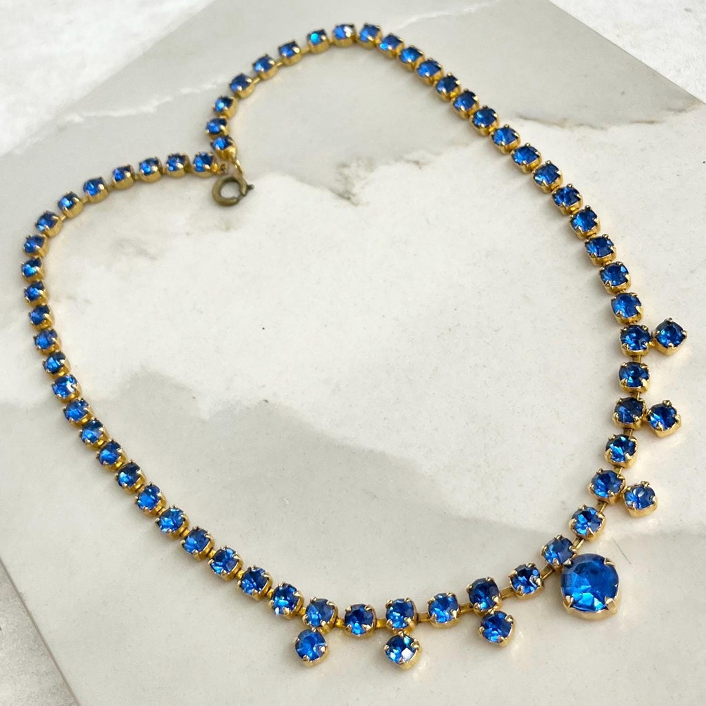 Vintage Blue Crystal Diamante Droplet Paste Necklace : Bridal Necklace Bridesmaid or Prom Jewellery MillyOliverVintage