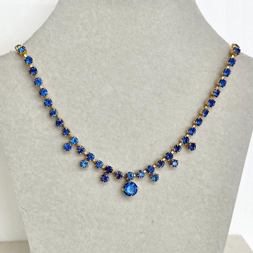 Vintage Blue Crystal Diamante Droplet Paste Necklace : Bridal Necklace Bridesmaid or Prom Jewellery MillyOliverVintage
