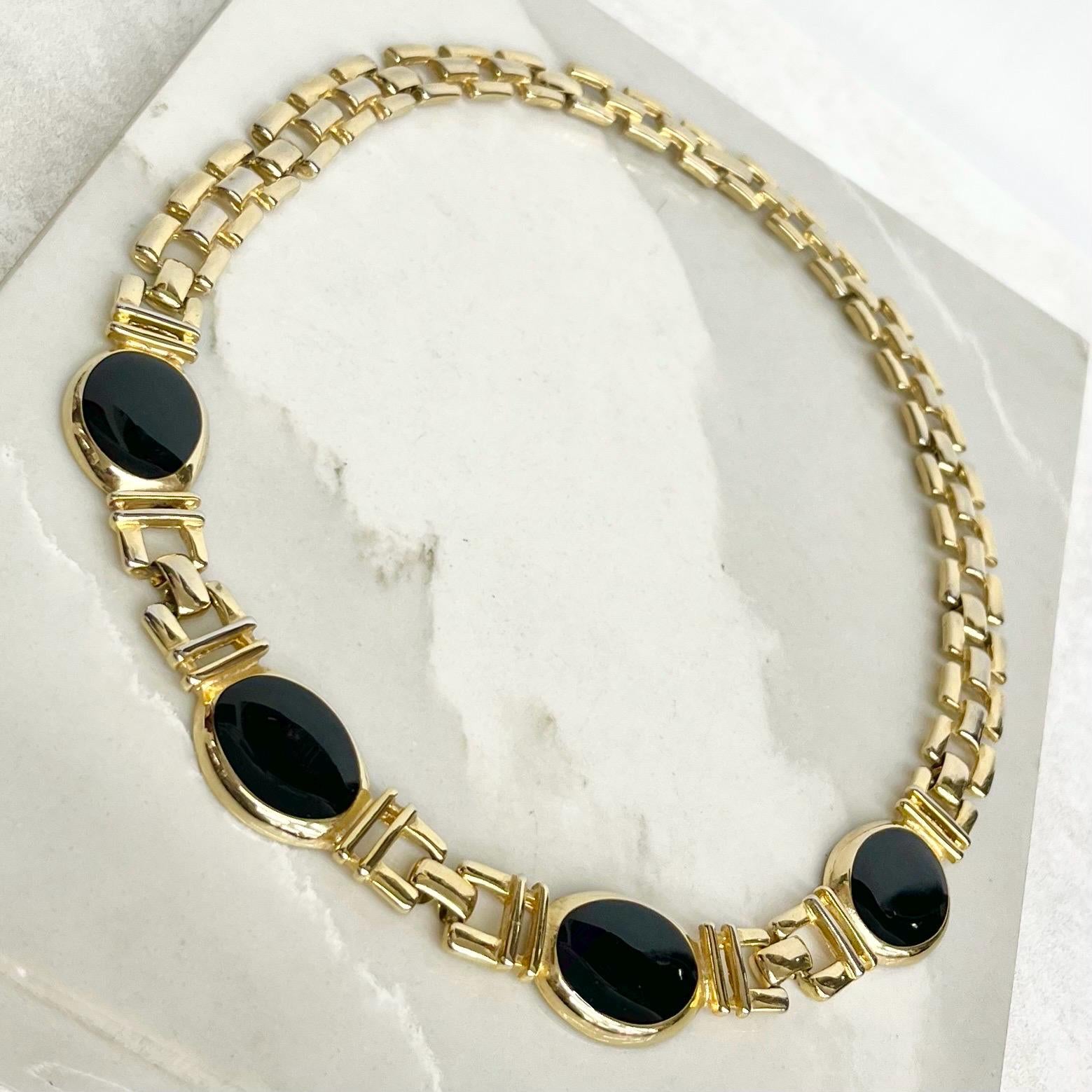 Black and Gold Tone Collar Necklace : Vintage 1970’s - 1980’s Statement Power Chain 16.5” MillyOliverVintage