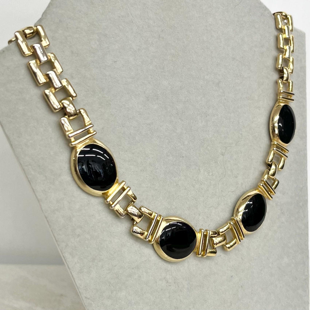 Black and Gold Tone Collar Necklace : Vintage 1970’s - 1980’s Statement Power Chain 16.5” MillyOliverVintage