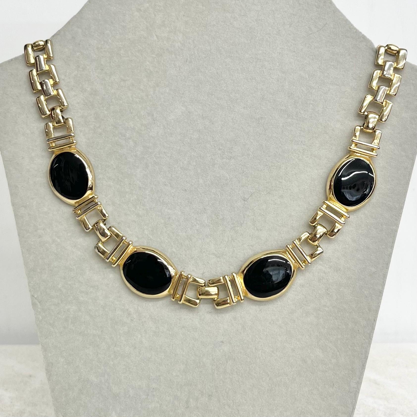 Black and Gold Tone Collar Necklace : Vintage 1970’s - 1980’s Statement Power Chain 16.5” MillyOliverVintage