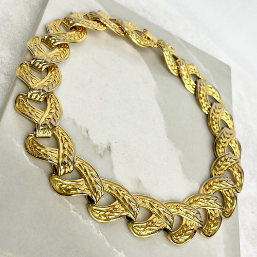 1980’s Chunky Flat Collar Necklace Gold Plate : Statement Power Chain 16” MillyOliverVintage