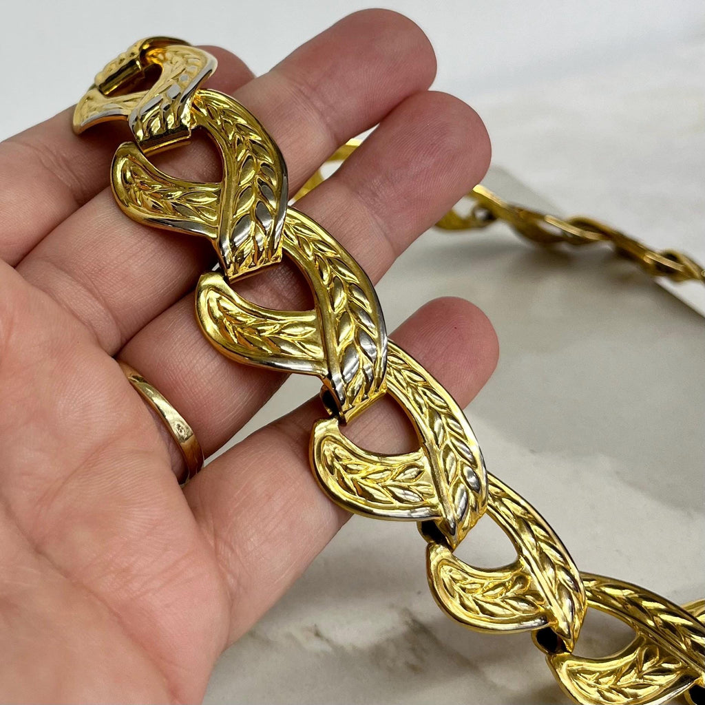 1980’s Chunky Flat Collar Necklace Gold Plate : Statement Power Chain 16” MillyOliverVintage