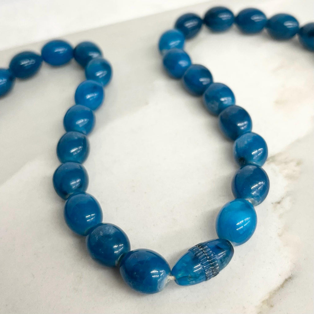 Turquoise Blue Early Plastic Chunky Beaded Necklace : Vintage Graduated Beads 28” Long with a Plastic Barrel Clasp MillyOliverVintage
