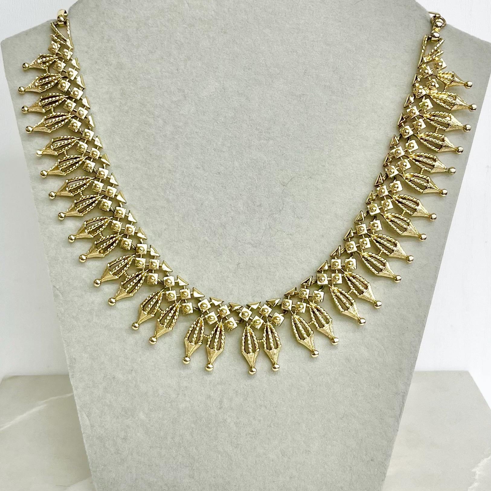 Fringed Collar Necklace Gold Plate : Statement Multi Drop Chain 16” Adjustable Length MillyOliverVintage