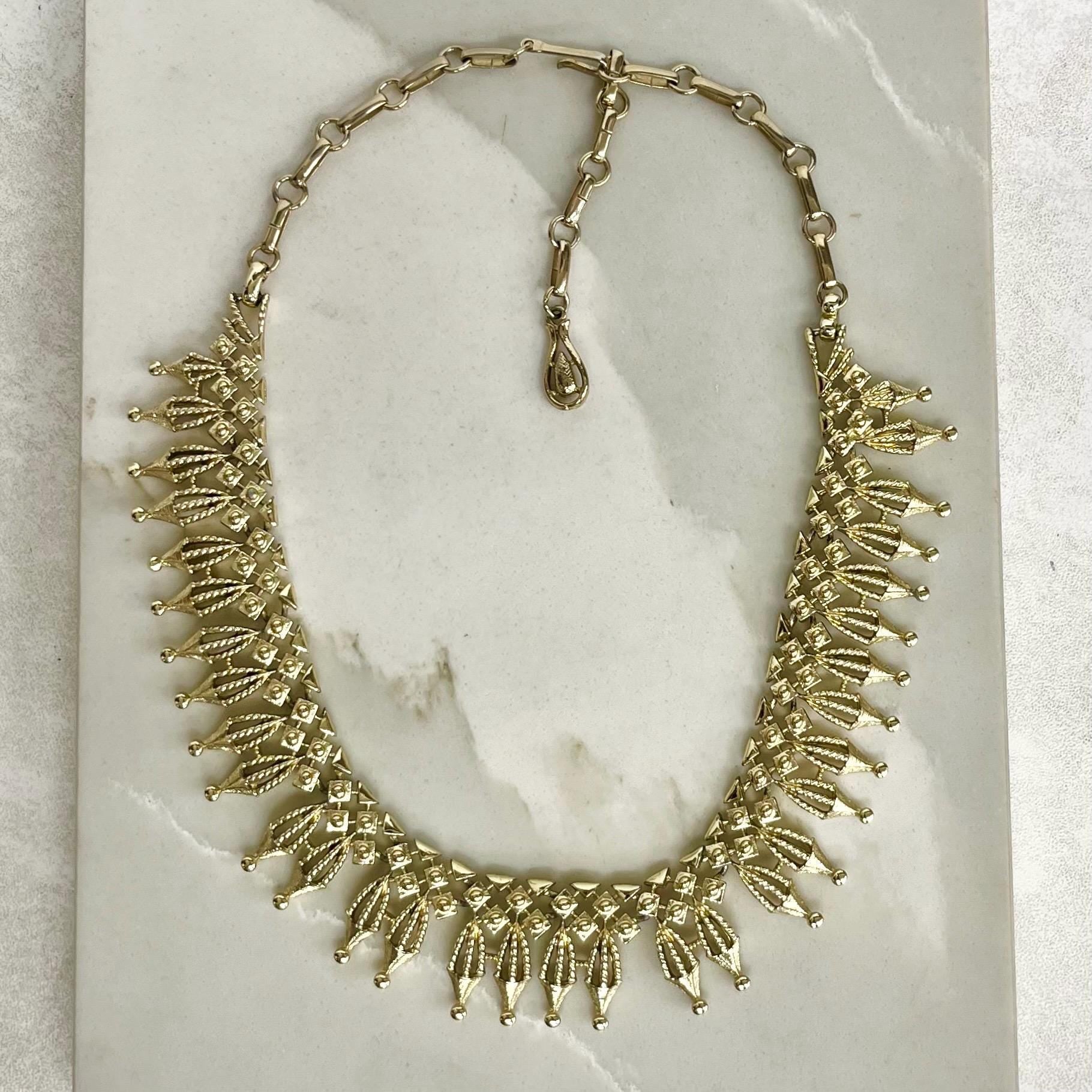 Fringed Collar Necklace Gold Plate : Statement Multi Drop Chain 16” Adjustable Length MillyOliverVintage