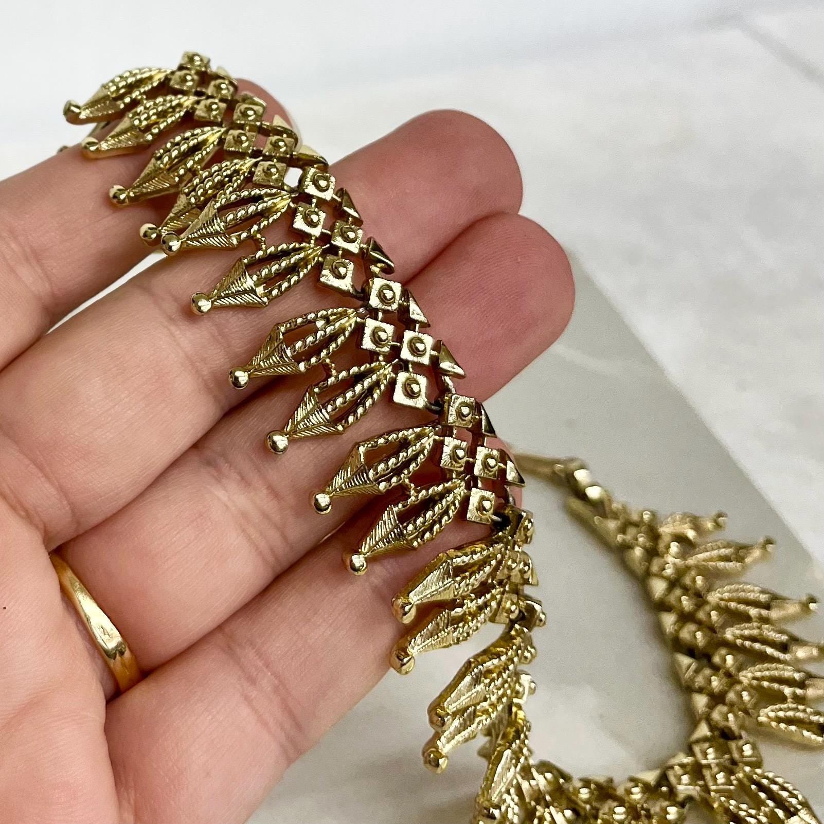 Fringed Collar Necklace Gold Plate : Statement Multi Drop Chain 16” Adjustable Length MillyOliverVintage