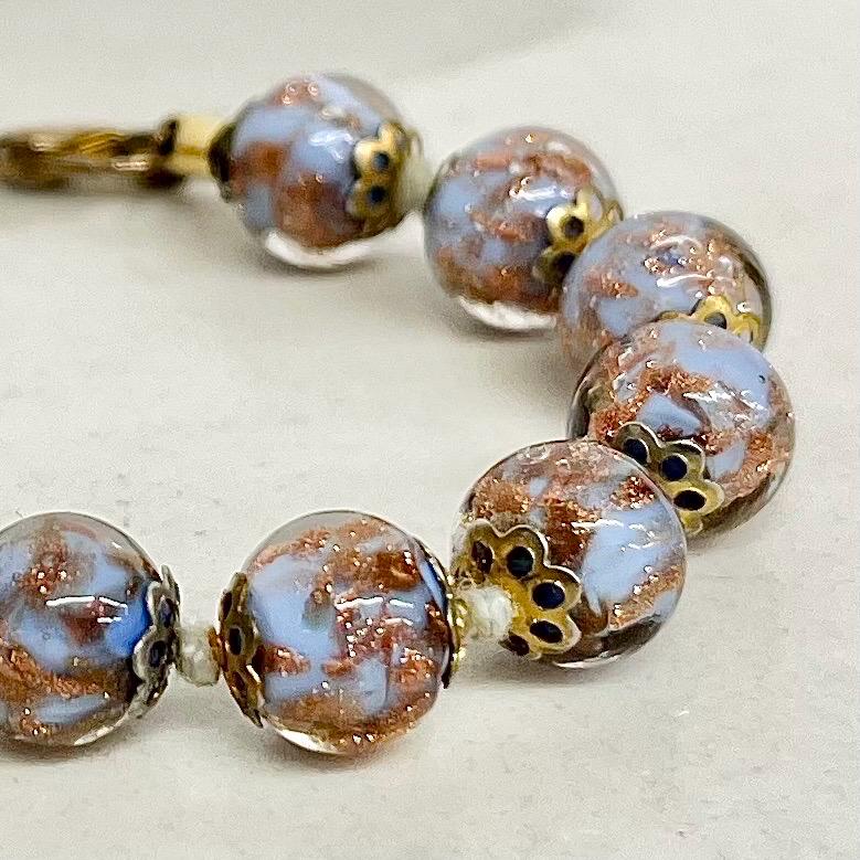 Lilac Venetian Glass Bead Bracelet : Vintage Beautifully Designed with Gold Aventurine Flecks Throughout MillyOliverVintage