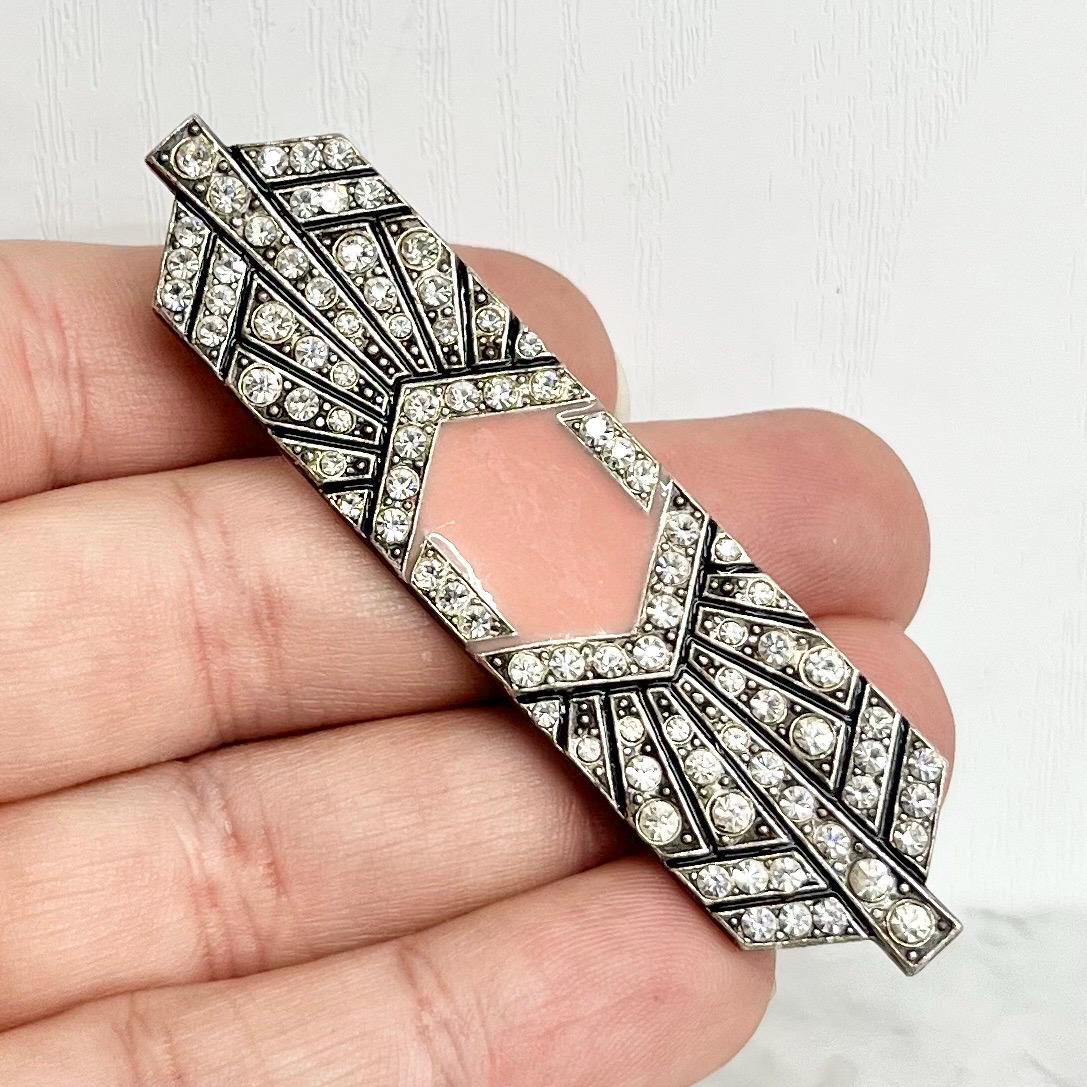 Art Deco Pink Enamelled Rhinestone Brooch : Vintage Pierre Bex Style with a Trombone Clasp MillyOliverVintage