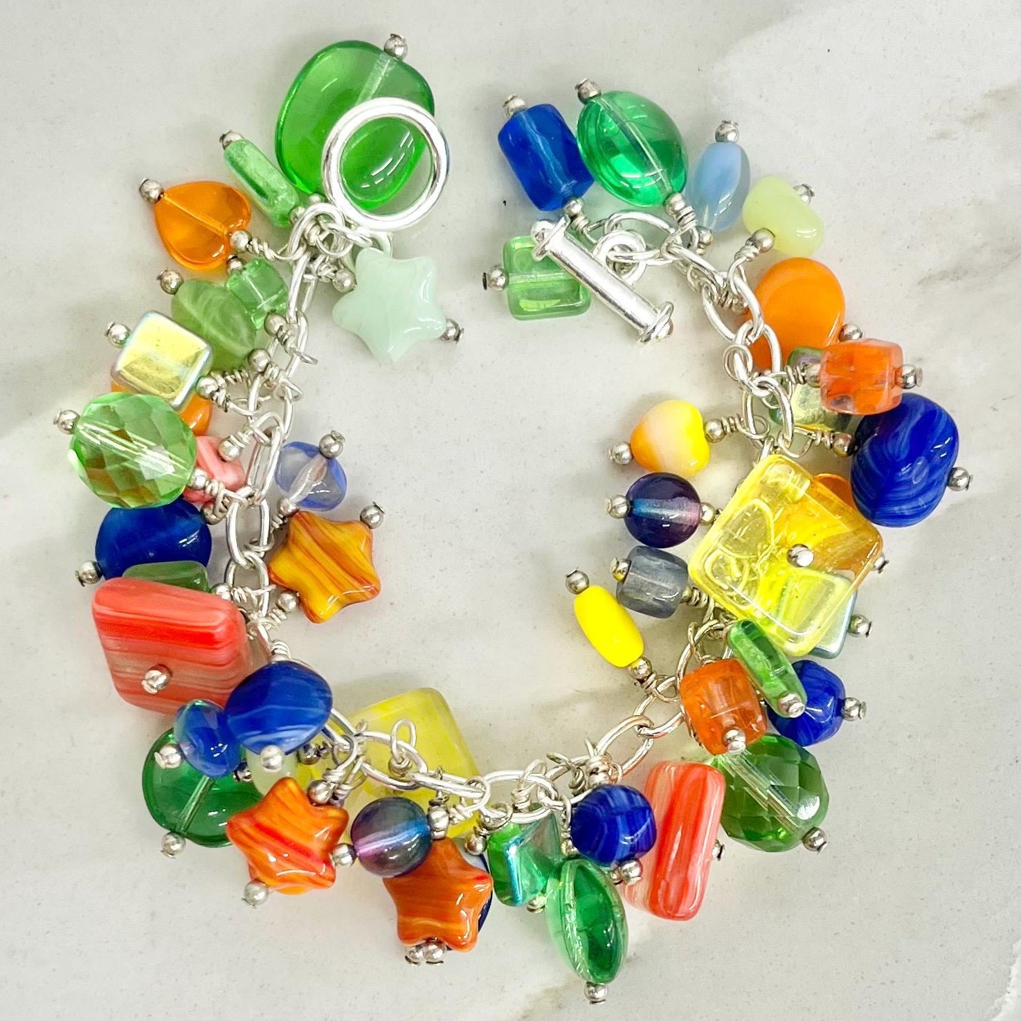 Czech Glass Bead Charm Bracelet : Vintage Multi Coloured Beaded Design with a Toggle Clasp 7” Long MillyOliverVintage