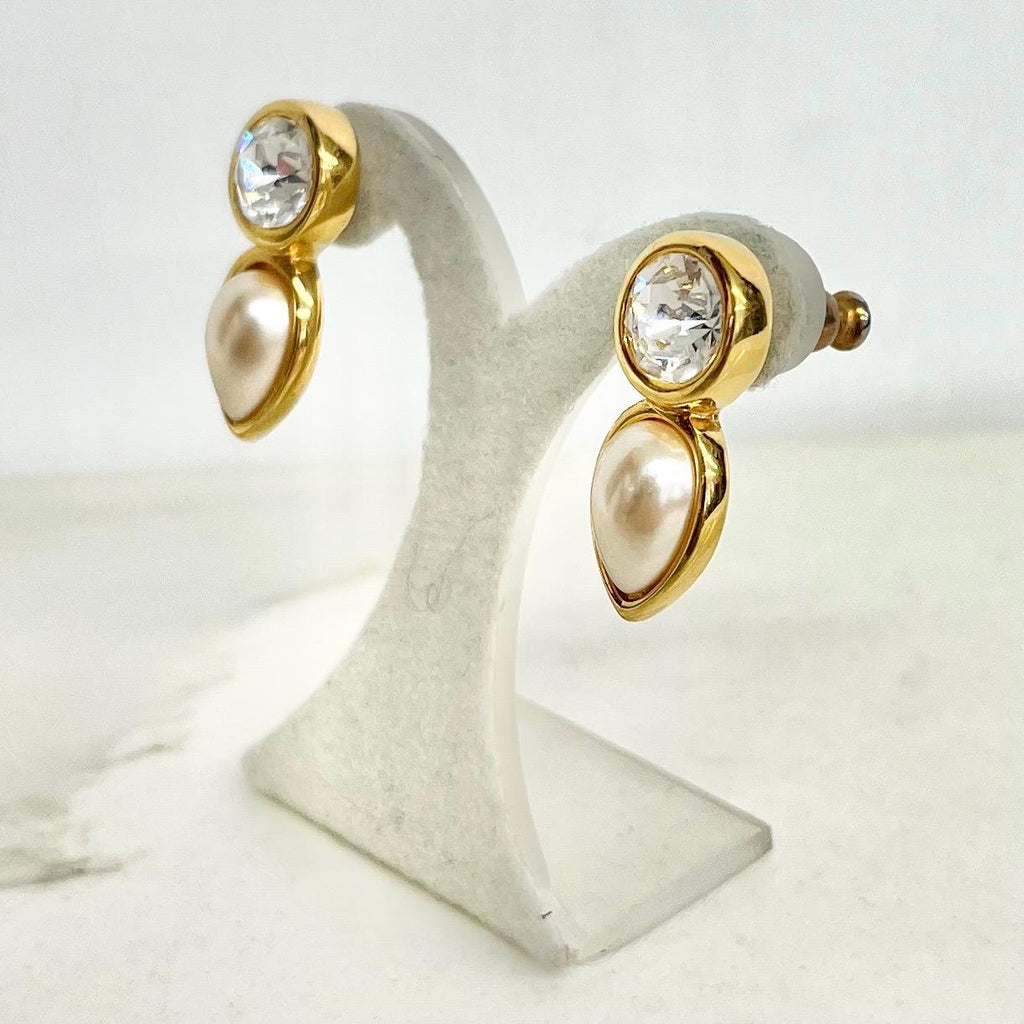 Napier Faux Pearl and Crystal Earrings for Pierced Ears : Vintage 1980’s - 1990’s Gold Plated MillyOliverVintage