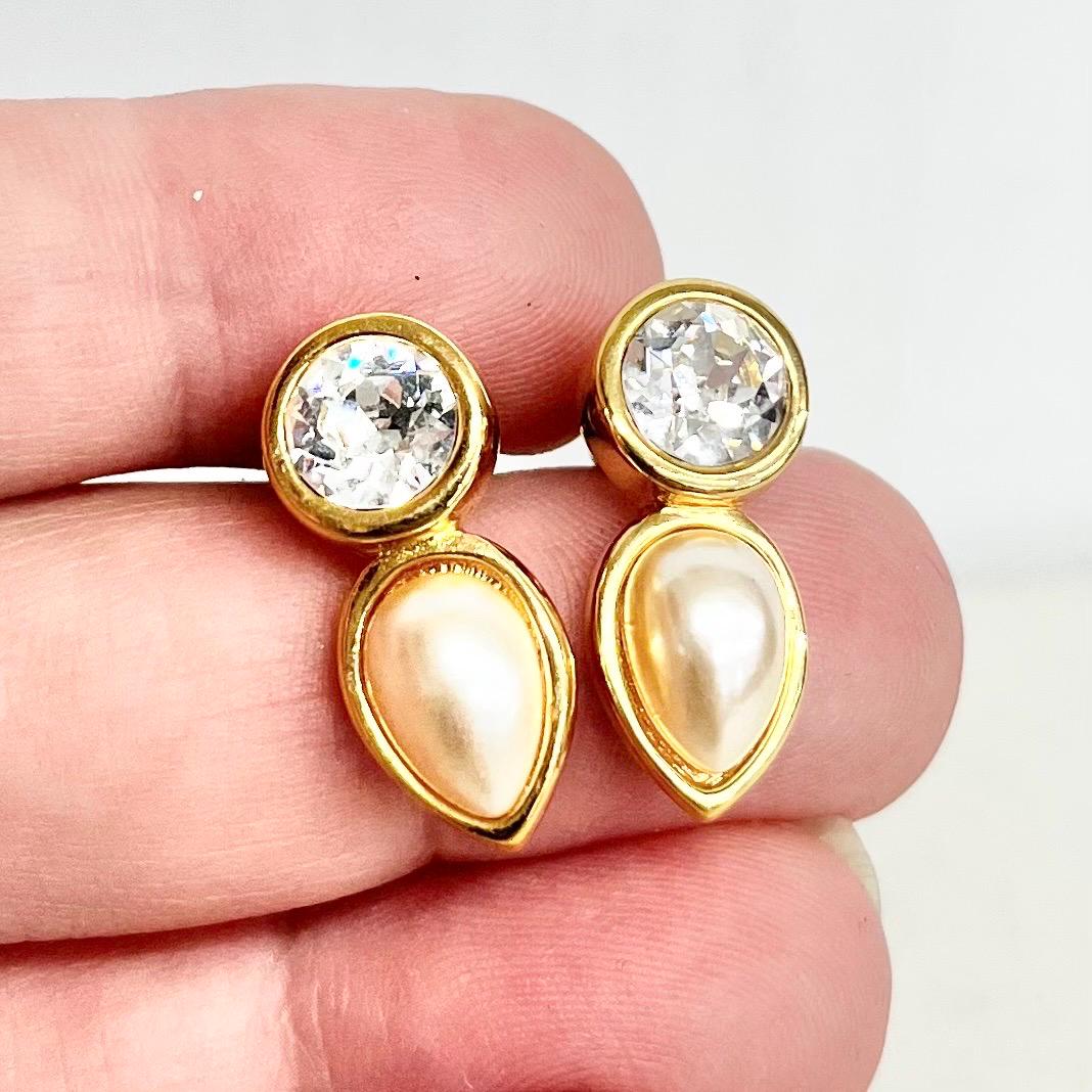 Napier Faux Pearl and Crystal Earrings for Pierced Ears : Vintage 1980’s - 1990’s Gold Plated MillyOliverVintage