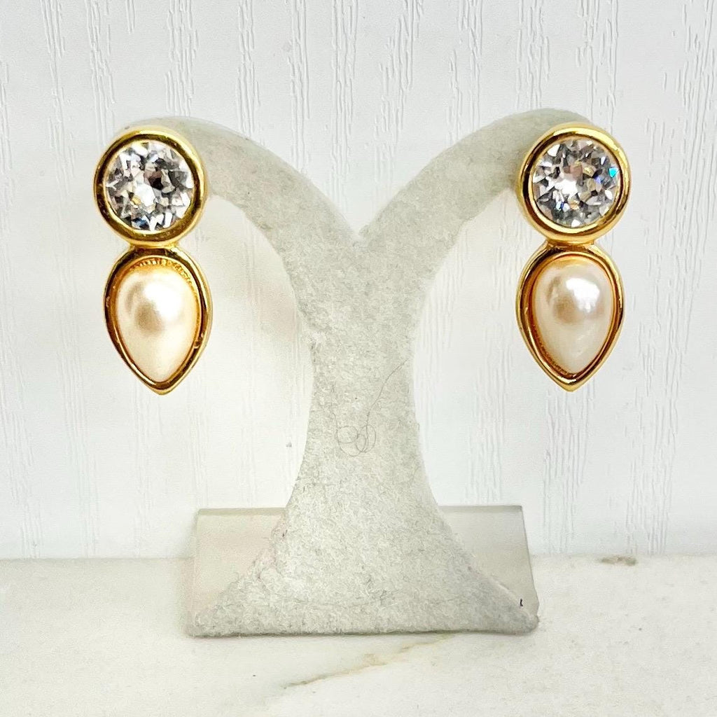 Napier Faux Pearl and Crystal Earrings for Pierced Ears : Vintage 1980’s - 1990’s Gold Plated MillyOliverVintage