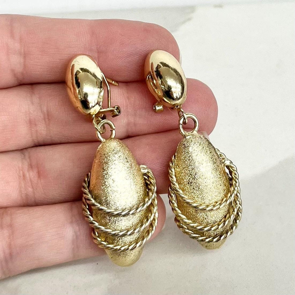 Oversized Vintage Gold Tone Drop Earrings for Pierced Ears : Textured Design with a Rope Twist Accent 1980’s - 1990’s MillyOliverVintage