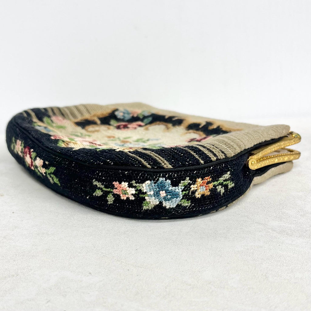 1940’s Needlepoint Tapestry Evening Bag : Hand Stitched Beautifully Floral Design MillyOliverVintage