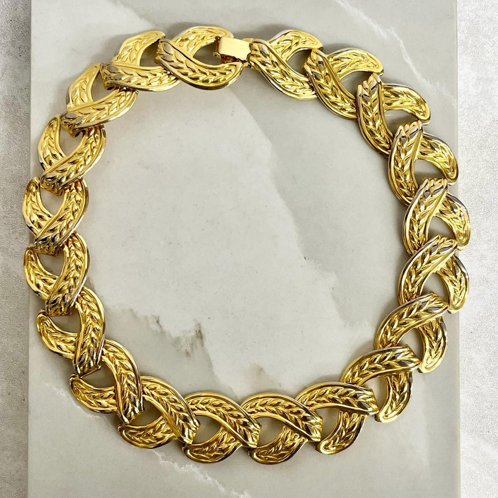1980’s Chunky Flat Collar Necklace Gold Plate : Statement Power Chain 16” MillyOliverVintage