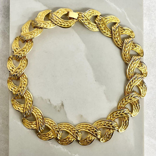 1980’s Chunky Flat Collar Necklace Gold Plate : Statement Power Chain 16” MillyOliverVintage