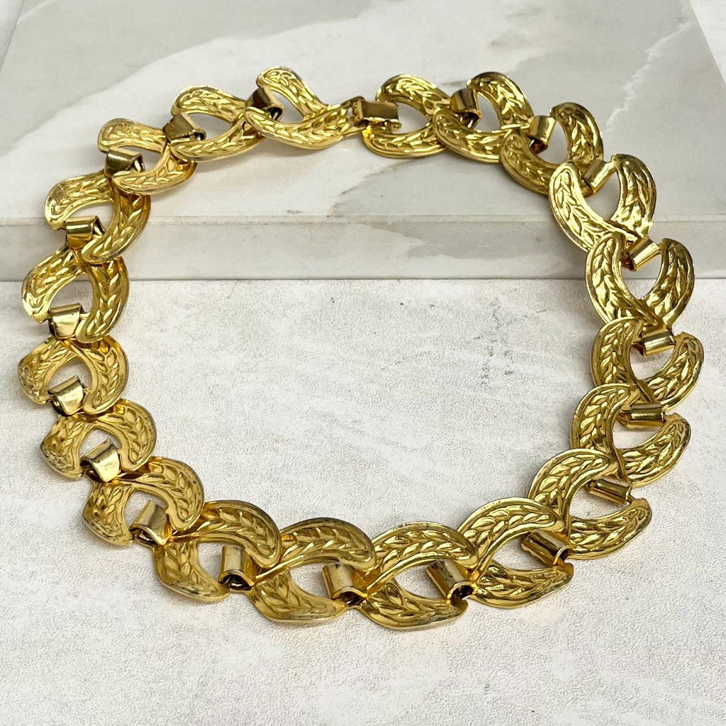 1980’s Chunky Flat Collar Necklace Gold Plate : Statement Power Chain 16” MillyOliverVintage