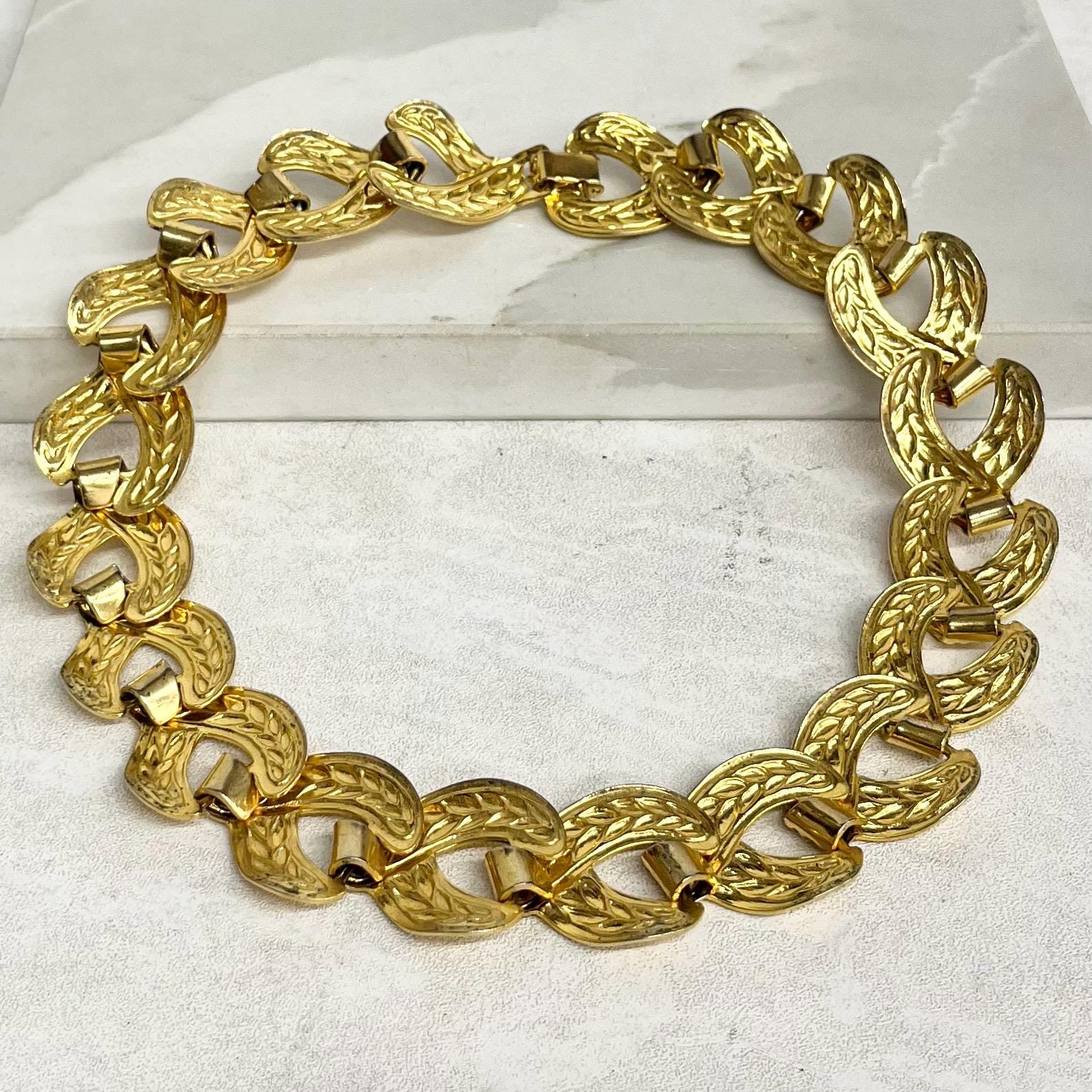 1980’s Chunky Flat Collar Necklace Gold Plate : Statement Power Chain 16” MillyOliverVintage