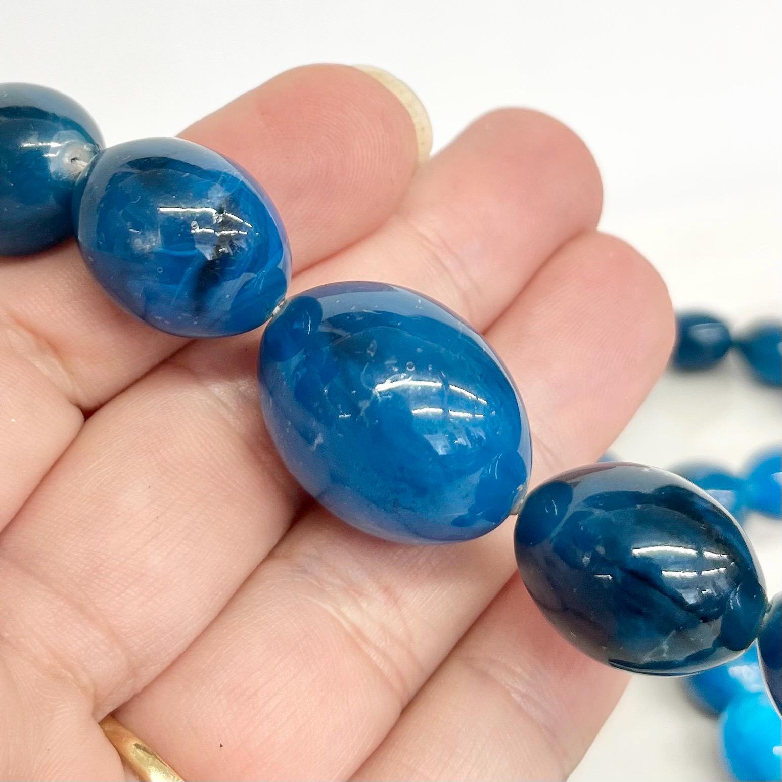 Turquoise Blue Early Plastic Chunky Beaded Necklace : Vintage Graduated Beads 28” Long with a Plastic Barrel Clasp MillyOliverVintage