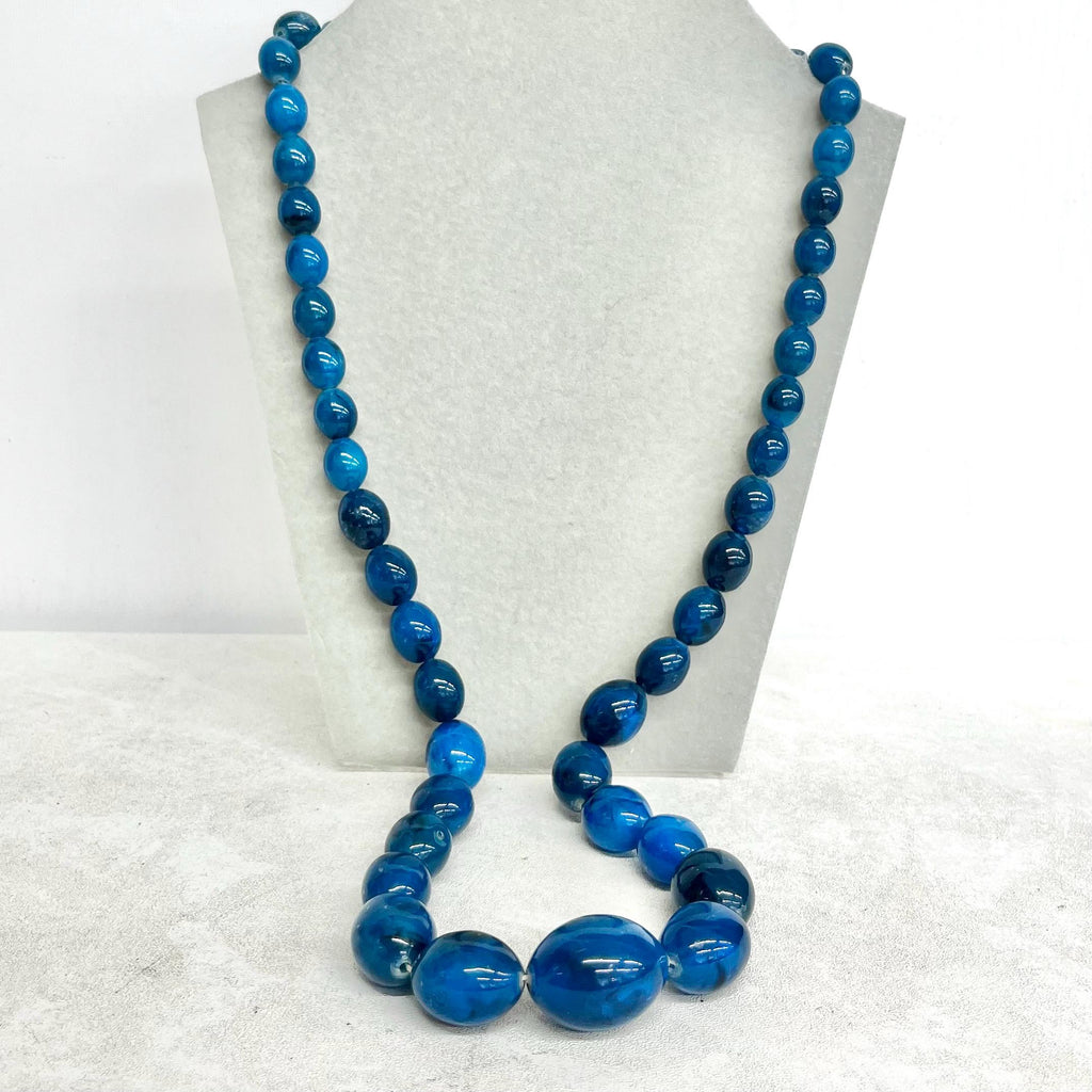 Turquoise Blue Early Plastic Chunky Beaded Necklace : Vintage Graduated Beads 28” Long with a Plastic Barrel Clasp MillyOliverVintage