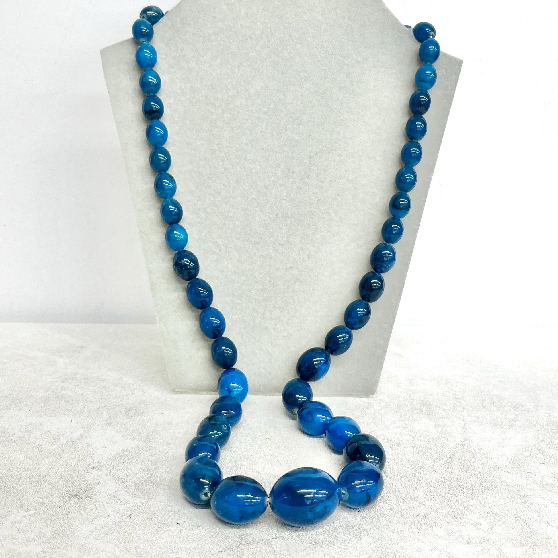 Turquoise Blue Early Plastic Chunky Beaded Necklace : Vintage Graduated Beads 28” Long with a Plastic Barrel Clasp MillyOliverVintage